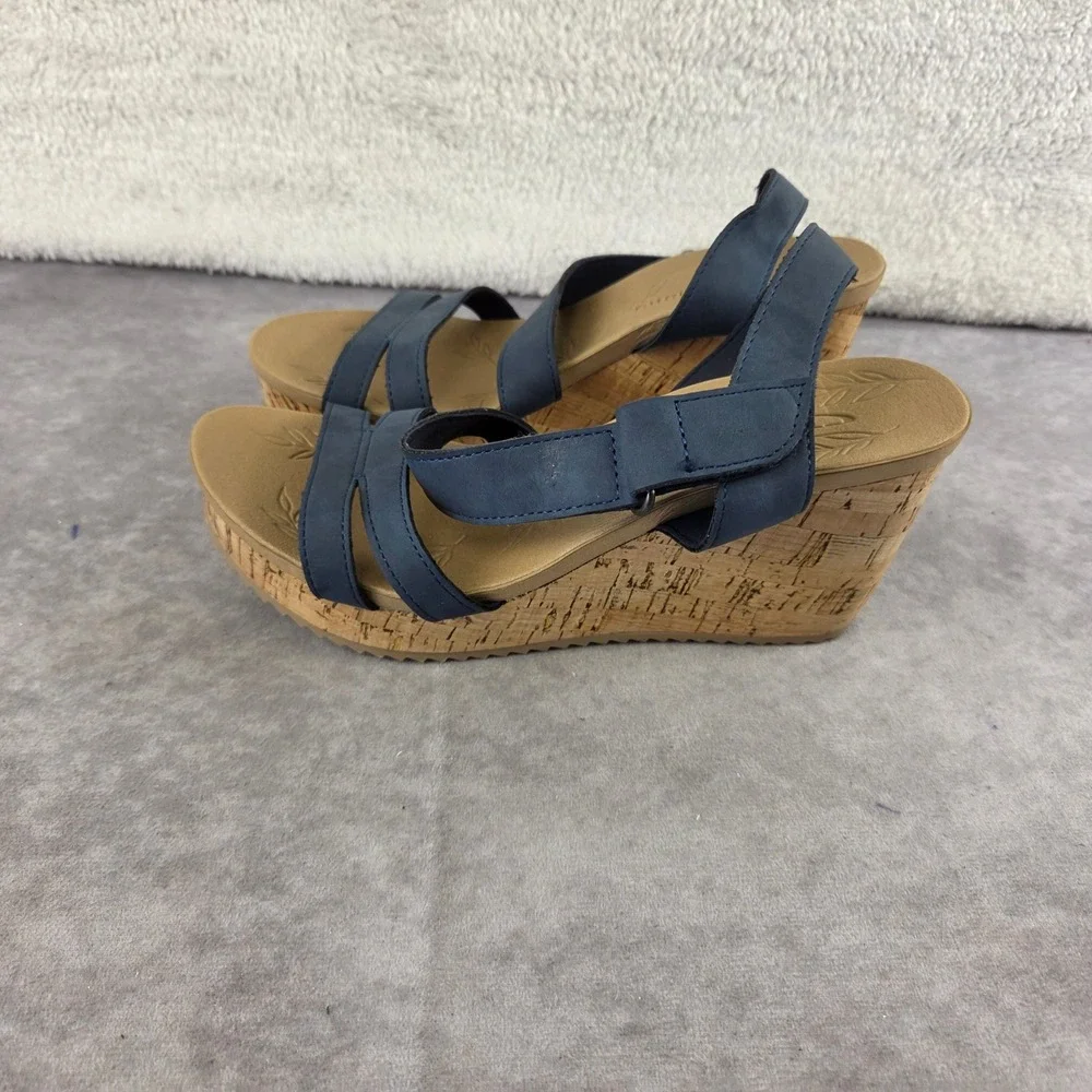 CL by Laundry Womens Navy Blue Strappy Cork Wedge Sandal Platform Size 7